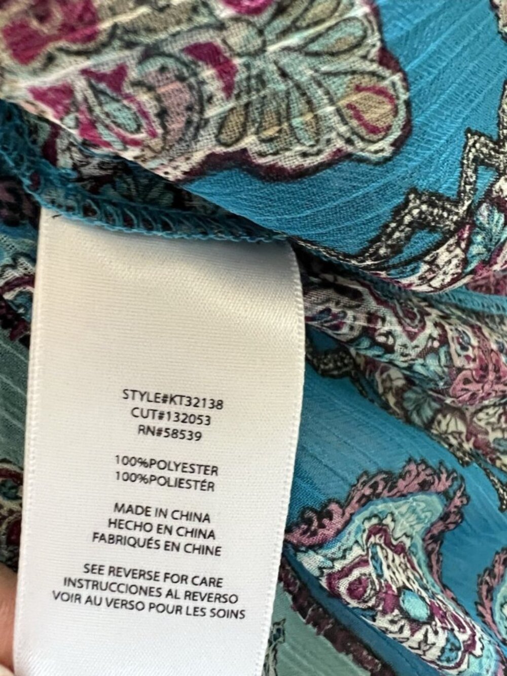 Kut From The Kloth XL Boho Button Front Blouse Blue Medallion Print Roll Tab Slv - Picture 8 of 8